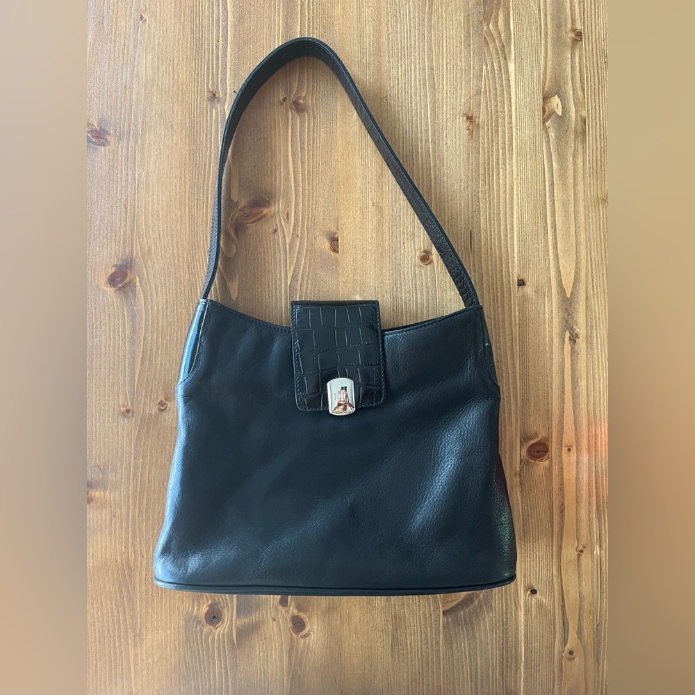 Ralph Lauren 90s Classic Minimal Black Leather Shoulder Bag